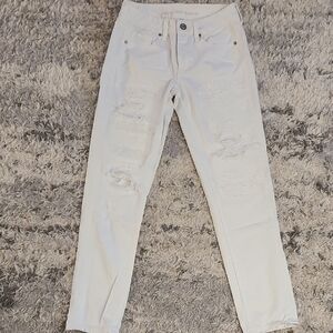 American Eagle Outfitters White Distressed Straight Leg Jeans